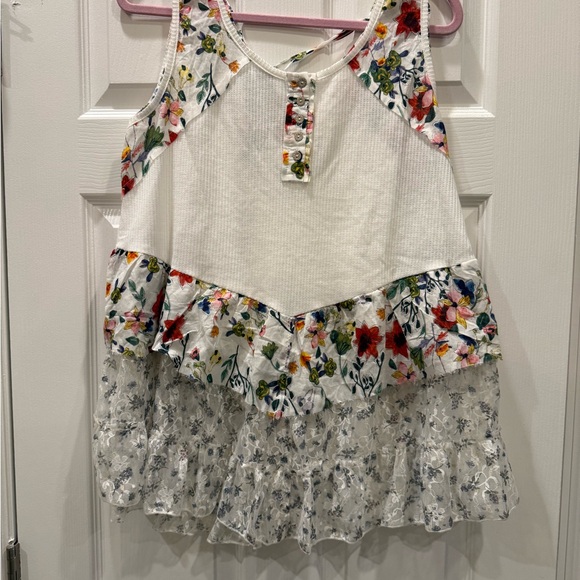 POL Tops - Anthropologie POL Womens Floral Ruffle Top - White and Multicolor